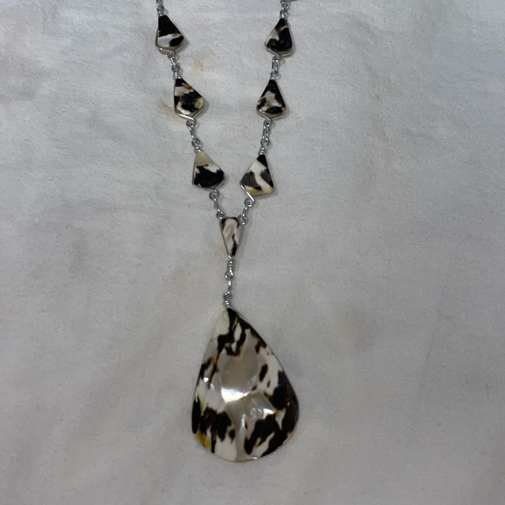 Sterling silver MOP TEARDROP WIRE WRAP bead chain pendant necklace hook